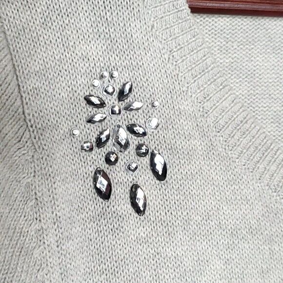 Lane Bryant Sweater 18 20 Bling Jeweled Embellished Beaded Gray Cotton Blend - Picture 3 of 7